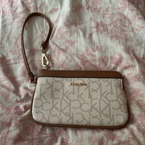 Calvin Klein Tan and Cream Logo Wristlet